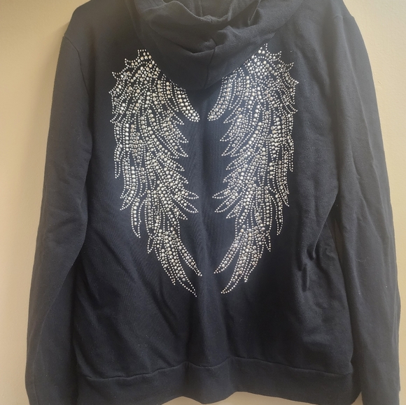 LOS ANGELES BUS STOP BLACK ZIP UP HOODIE WITH STUDDED ANGEL WINGS SIZE 3X - Picture 4 of 5